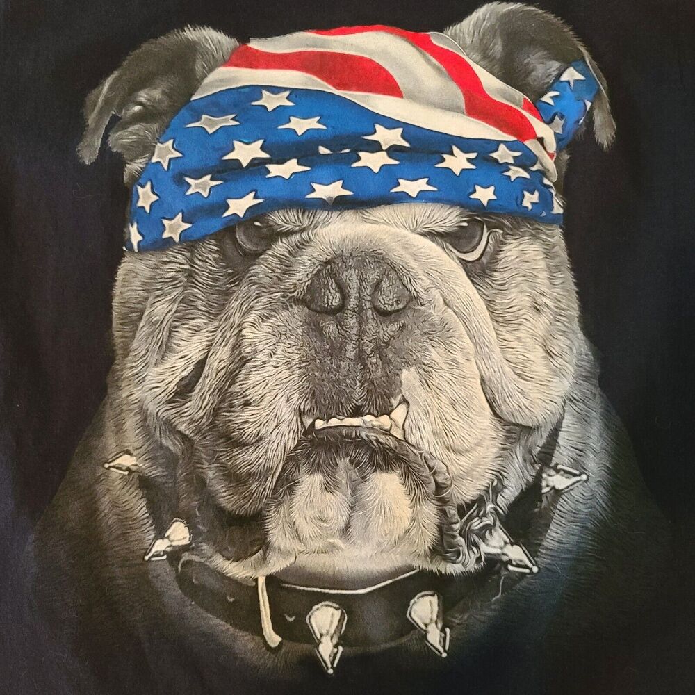 Patriotic Biker Bulldog Short Sleeve T-Shirt Black Size Medium